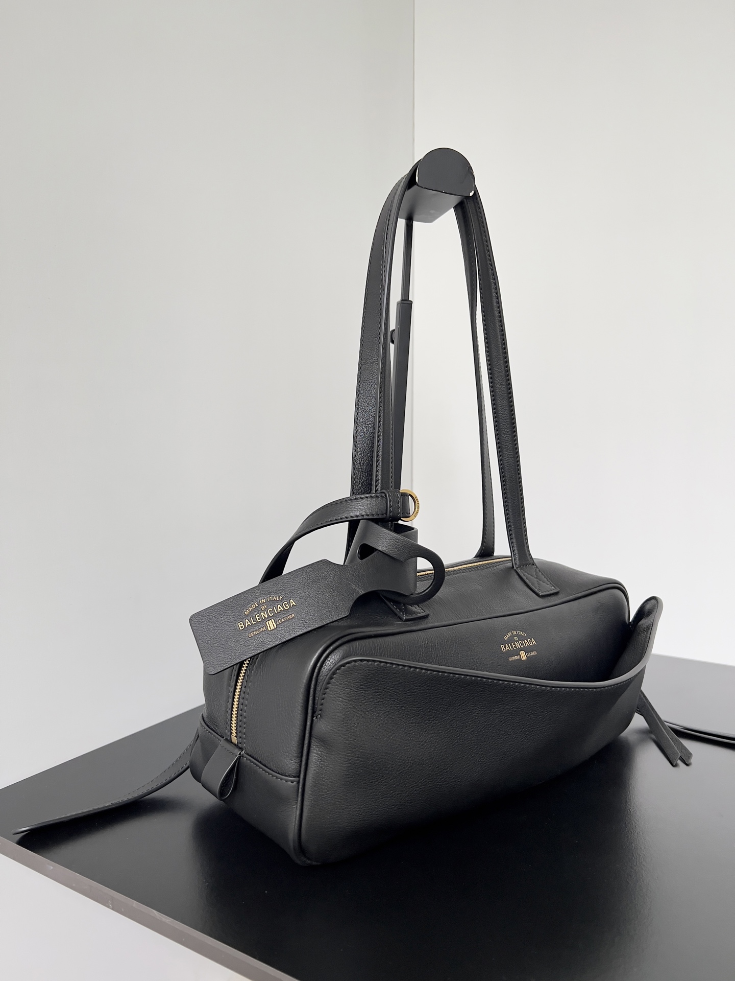 Balenciaga Carrie Small Black Grained Leather Multi-Way Top Handle Bowler Bowling Bag - KAIROO