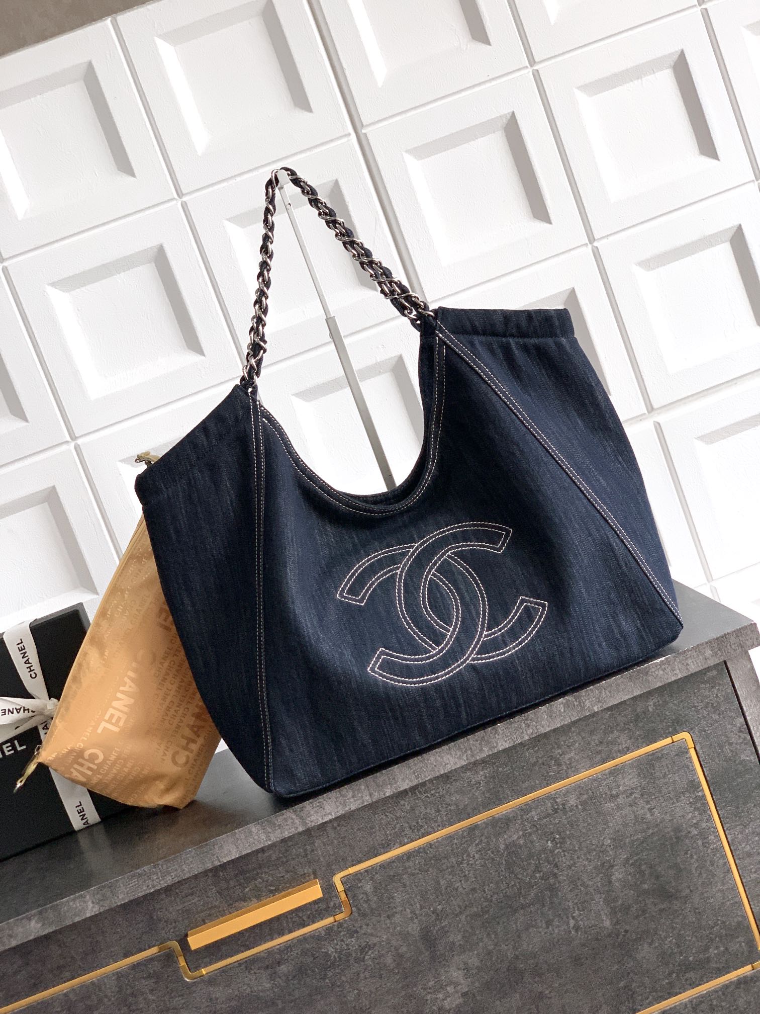 Chanel Medium Tote Bag in Dark Blue denim