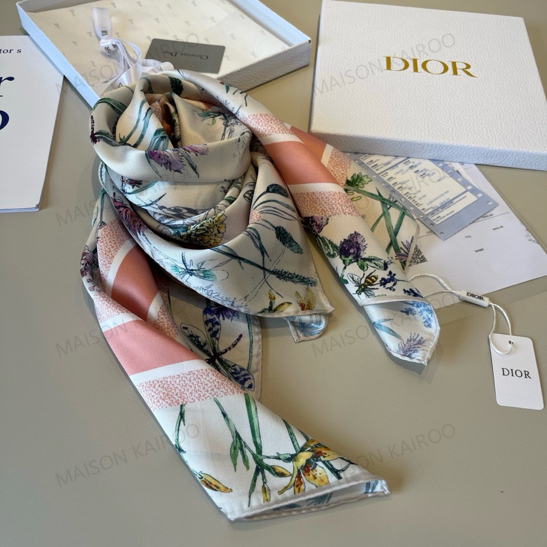 Dior Base Dragonfly Floral Square Scarf - KAIROO
