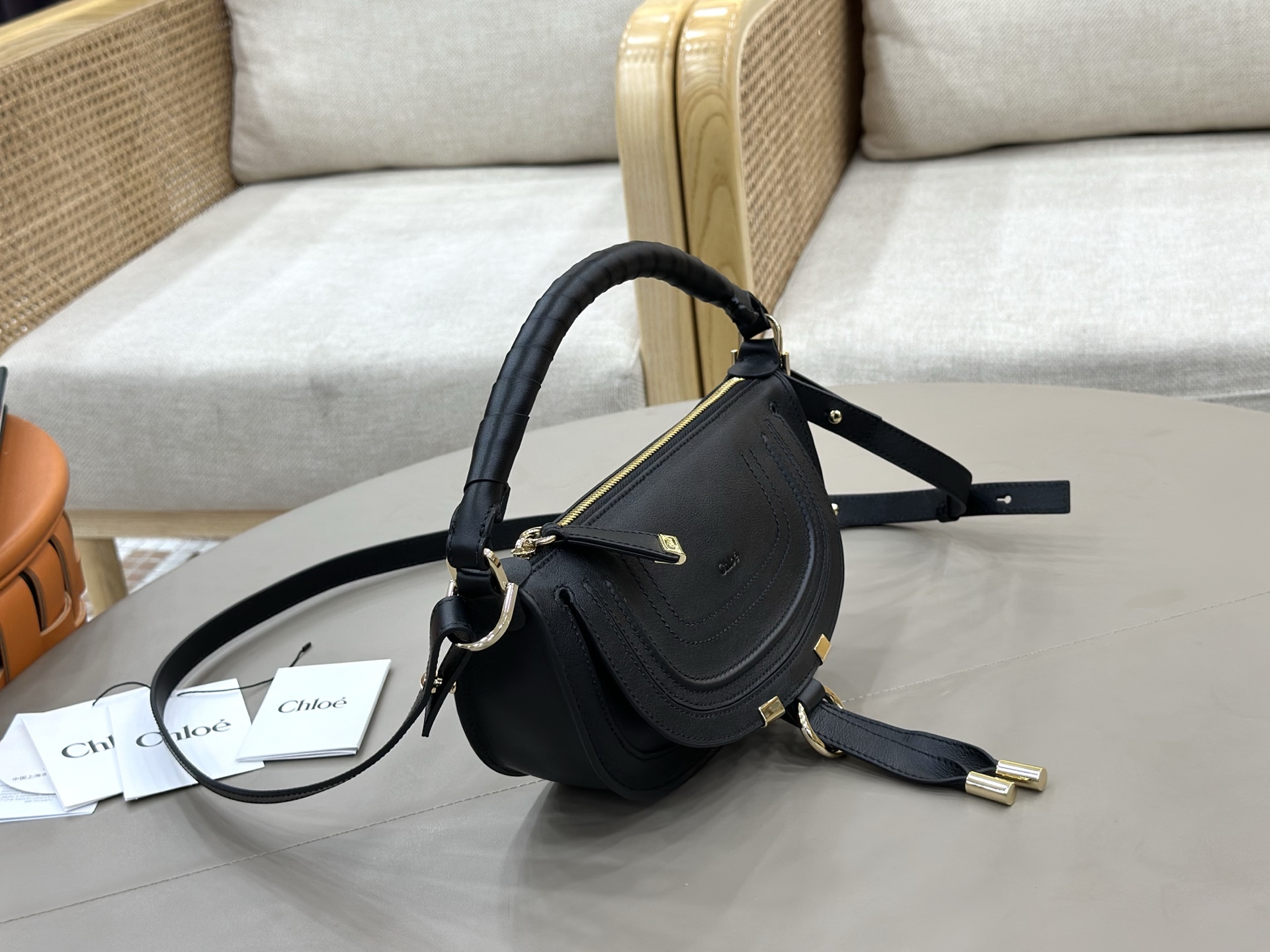 Chloe Mini Marcie Shoulder Bag in Smooth Calfskin-Black