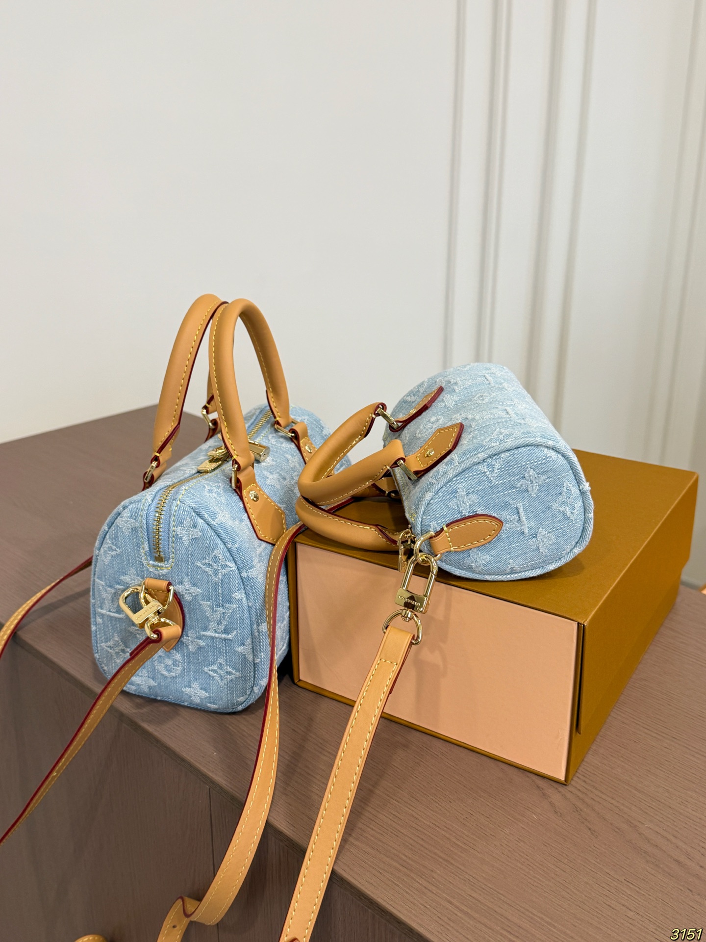 Louis Vuitton Speedy Nano 16/20 Denim Light Blue Monogram Jacquard Boston Barrel Crossbody Bag - KAIROO