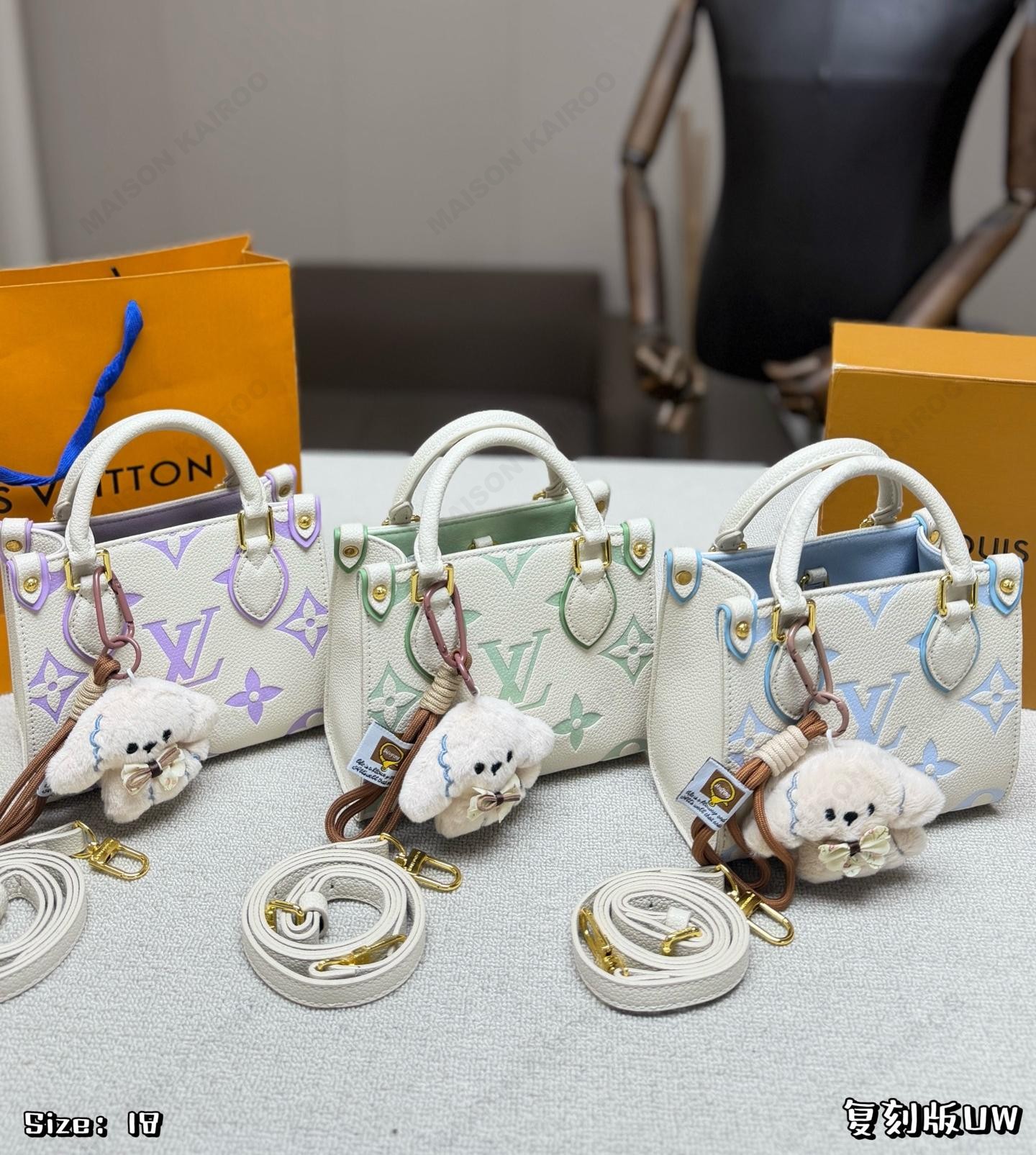 Louis Vuitton LV OnTheGo BB White Base Pastel Monogram Giant Embossed Leather Top Handle Shoulder Bag - KAIROO