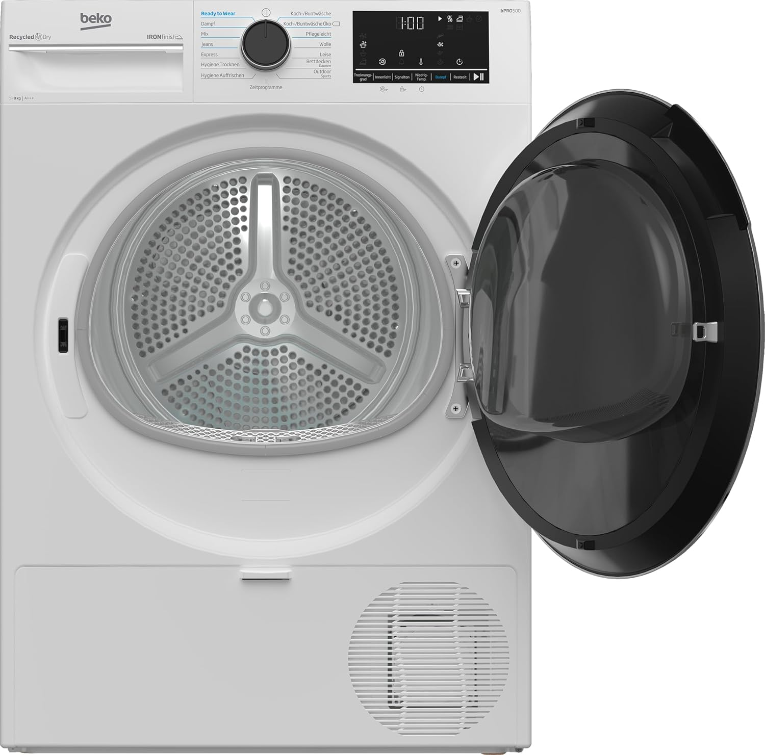 Beko B5T4824IF Tumble Dryer 8 kg, Front Loader Heat Pump Dryer, Suitable for Allergy Sufferers, 15 Programmes, Steam Function, Wrinkle Protection, Sensor Drying, Silent Program, Aquawave Gentle Drum, White