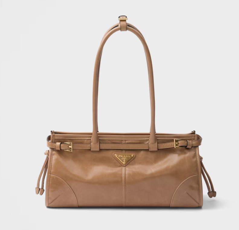 Prada Bonnie Medium Shiny Calfskin Tote-Sand