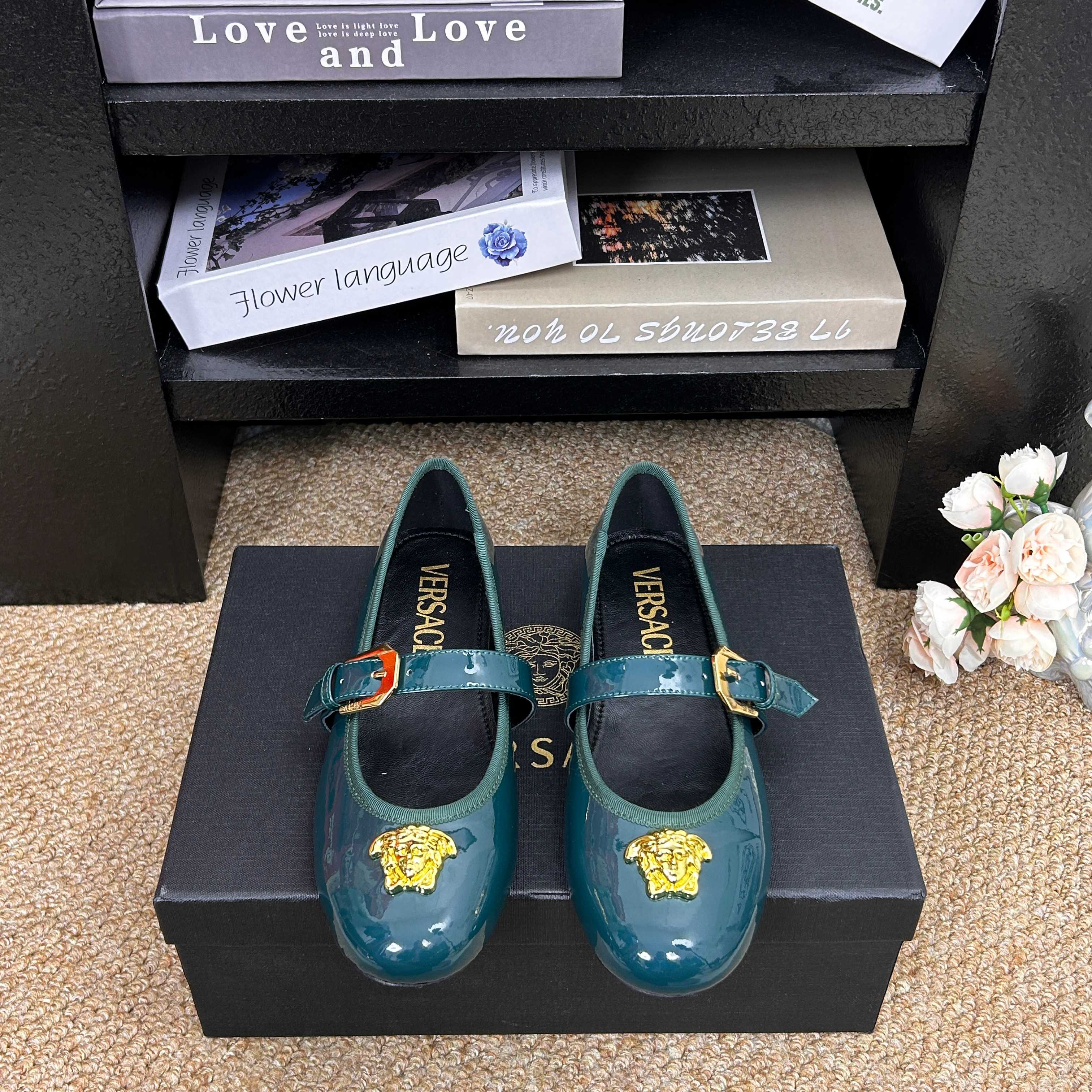 Versace Shiny Leather Ballet Flat
