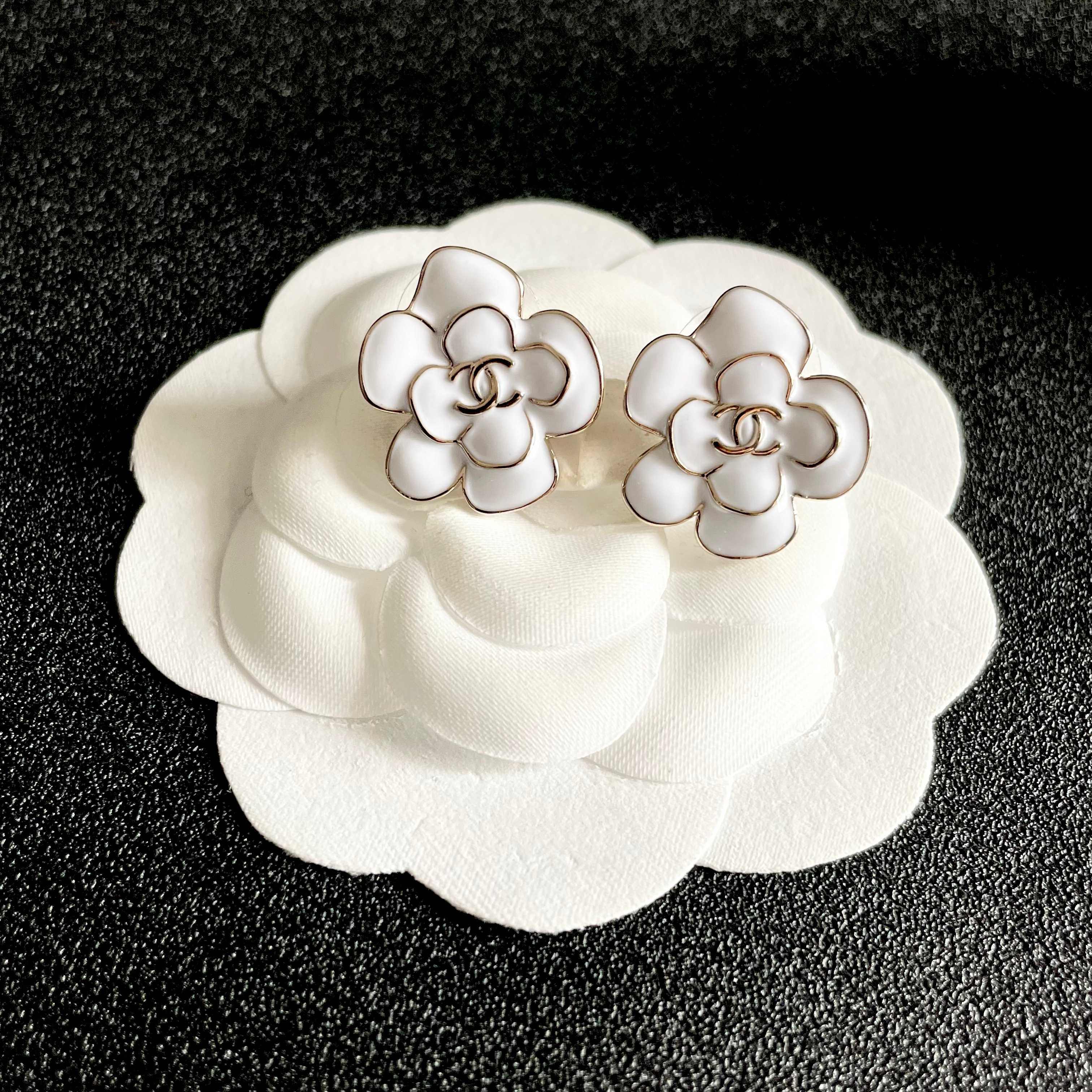 Chanel White Camellia Earstuds