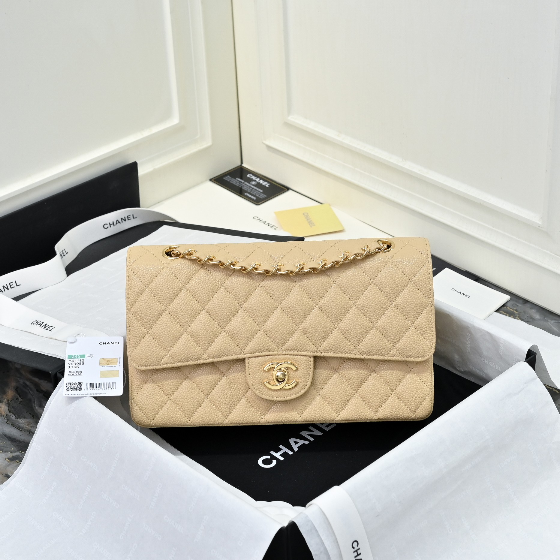 Chanel Classic 11.12 Handbag in Beige Caviar leather