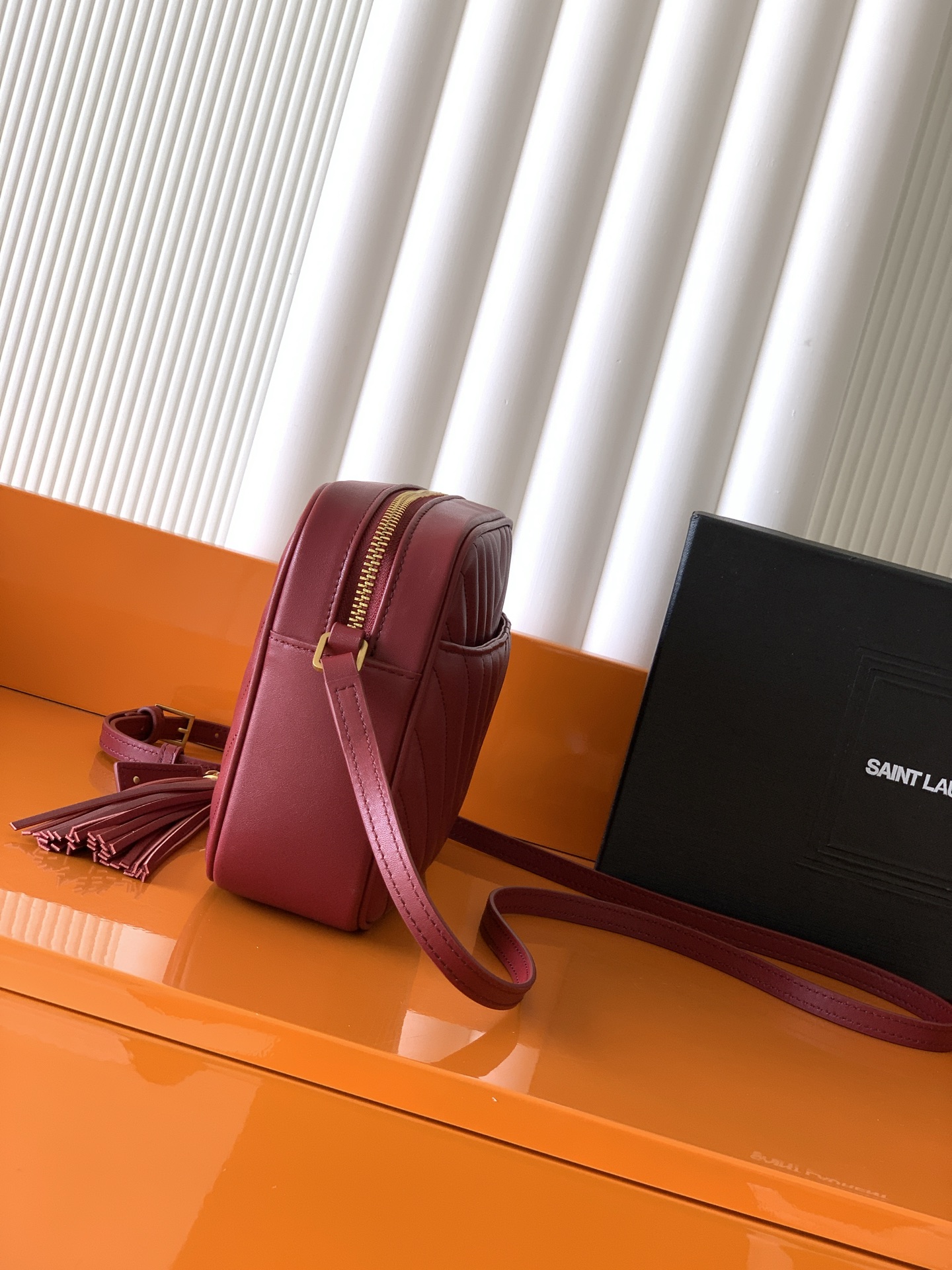 YSL Saint Laurent Lou Camera Bag in Quilted leather-Rouge Cabernet