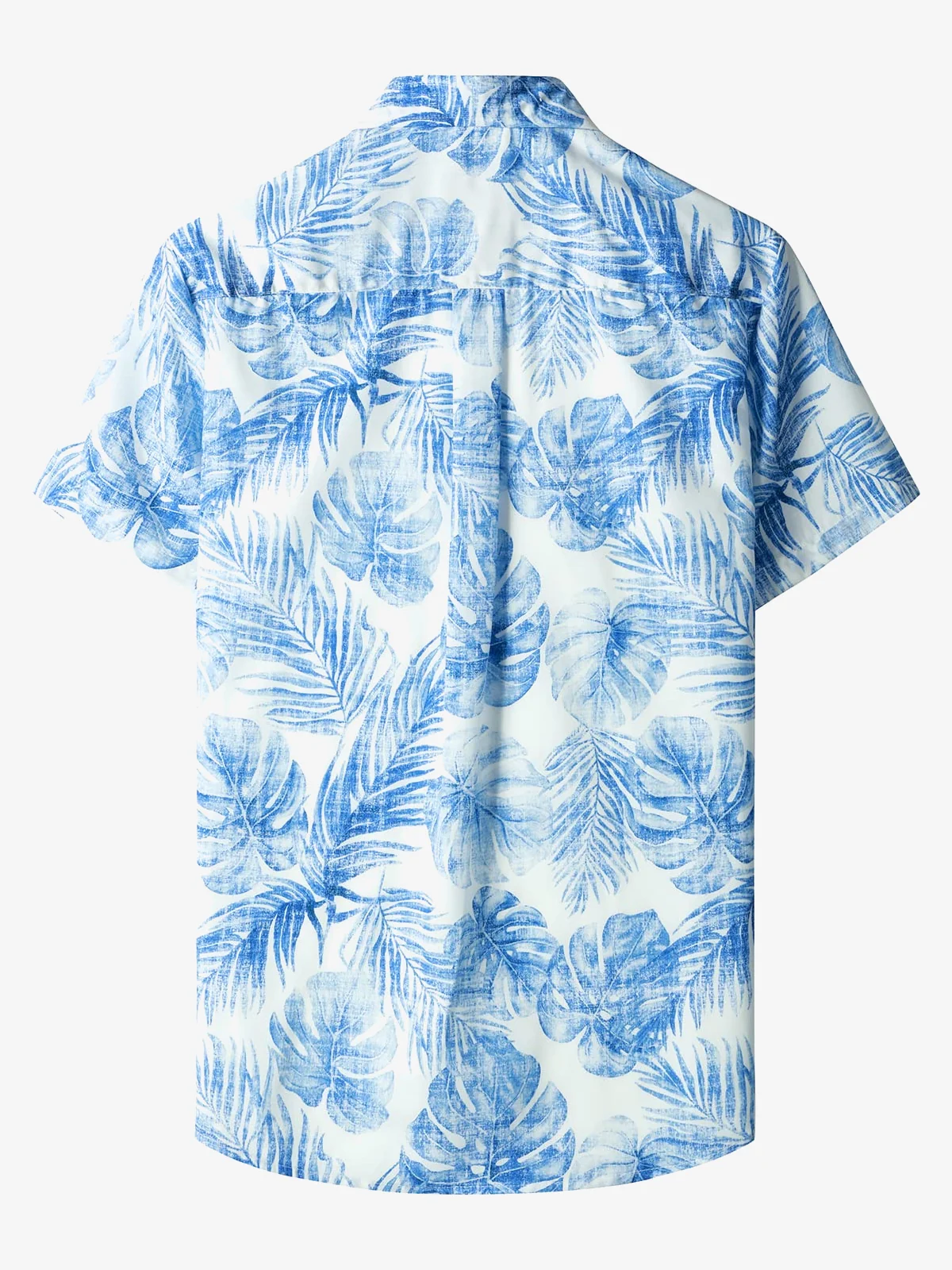 Men's Blue Tropical Plant Print Casual Pocket Hawaiian Short Sleeve Shirt