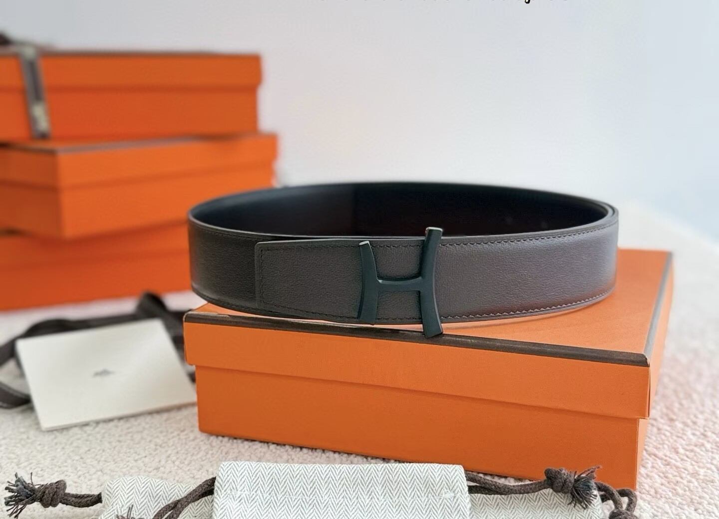Hermes Script Reversible Leather Belt 38mm