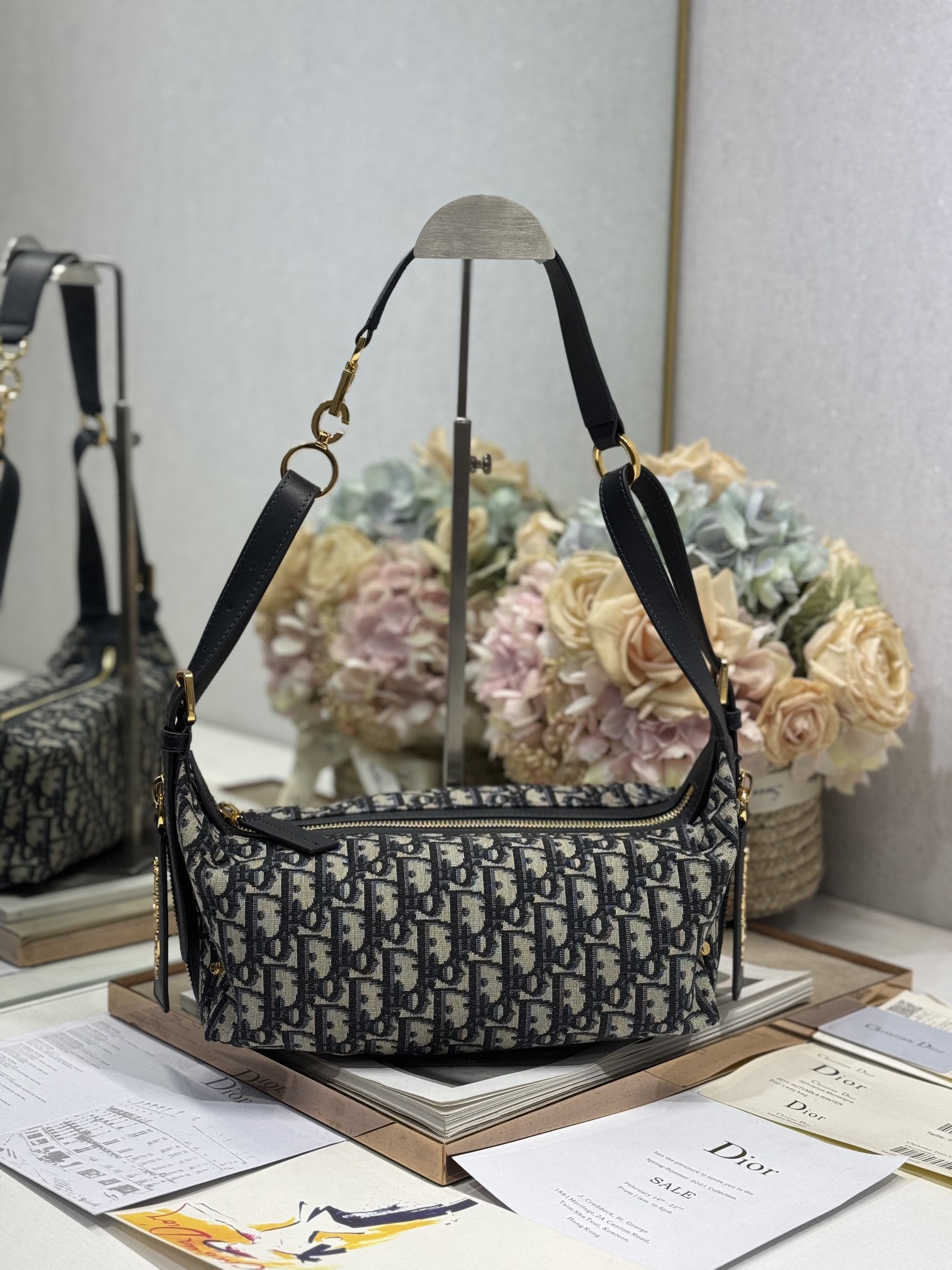 Dior D-Journey Small Shoulder Bag in Blue Oblique Canvas and Leather