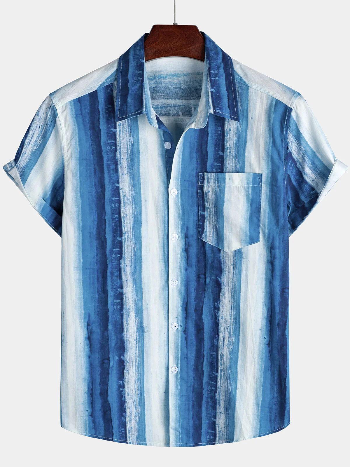 Men's Blue Striped Breathable Short Sleeve Shirt