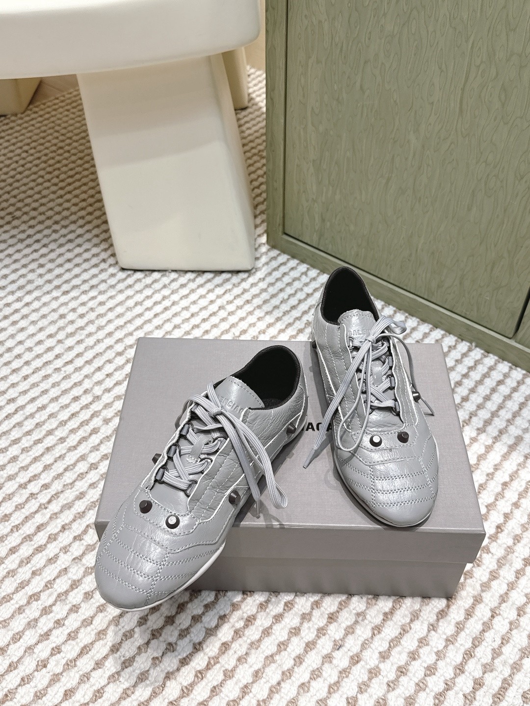 Balenciaga Cagole Grey Arena Studded Quilted Leather Speed GAT Sneakers - KAIROO