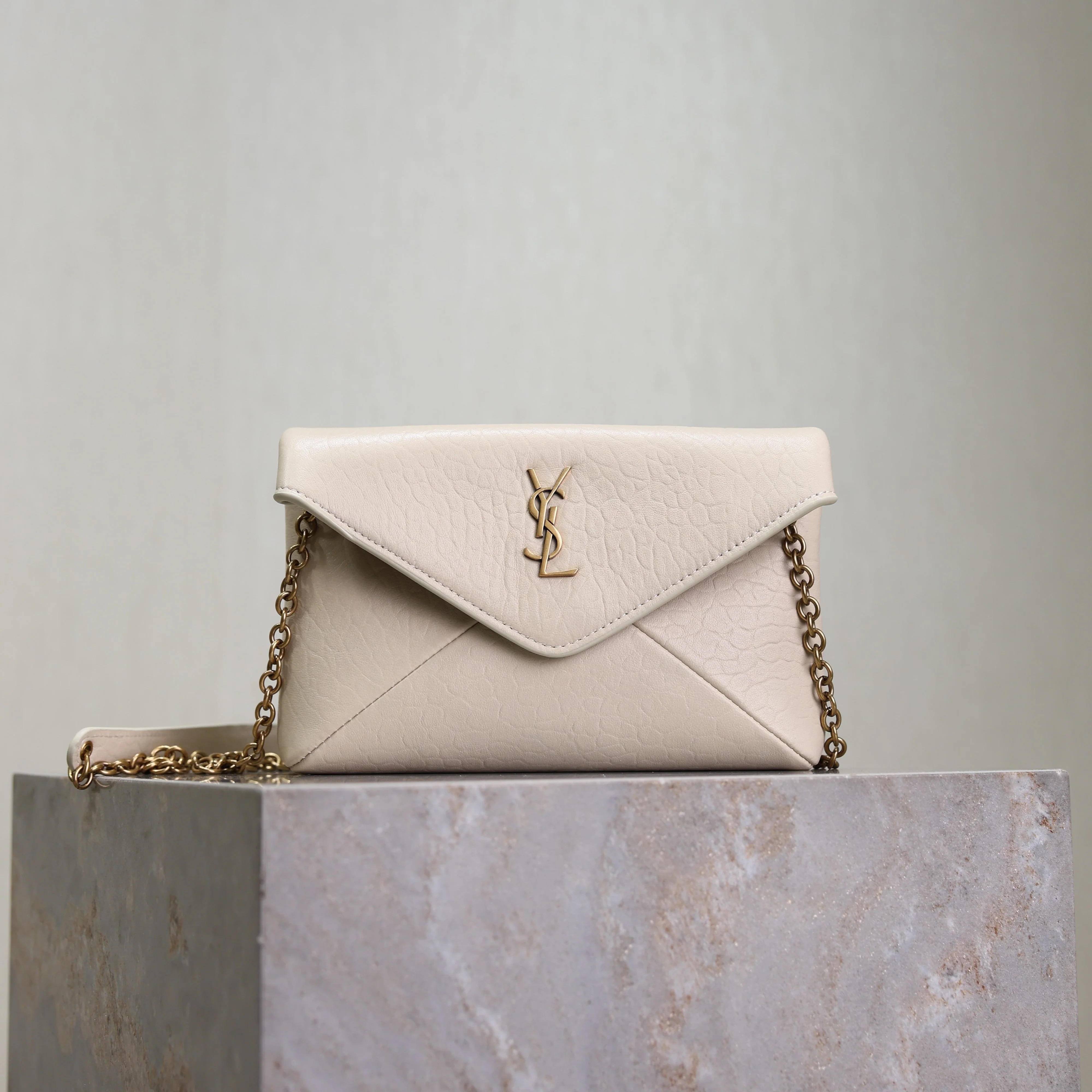 Saint Laurent YSL  Calypso Bag 19cm White Elephant Leather
