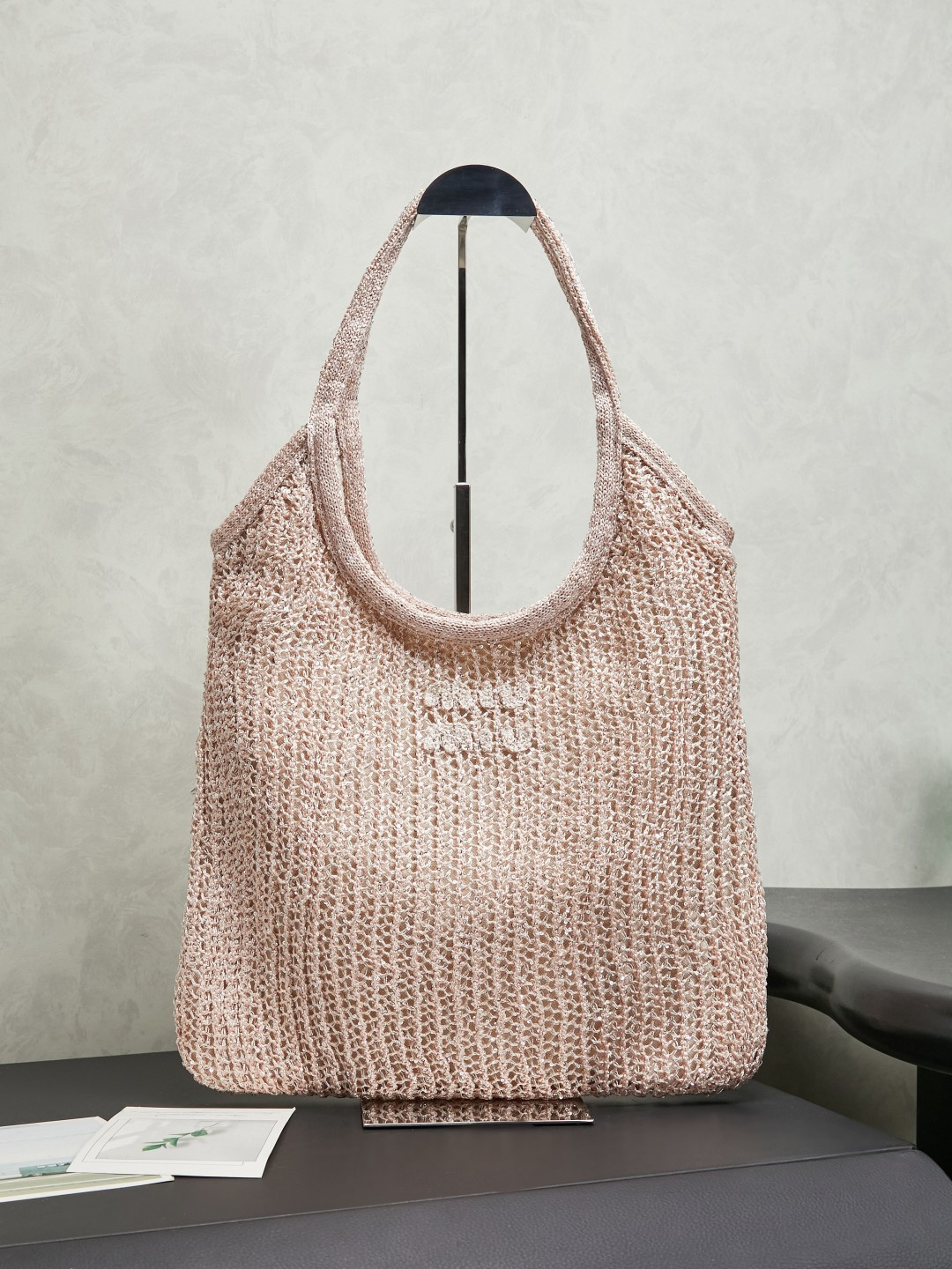 Miu Miu Nude Pink Ivy Sequin Mesh Bag 5BG231