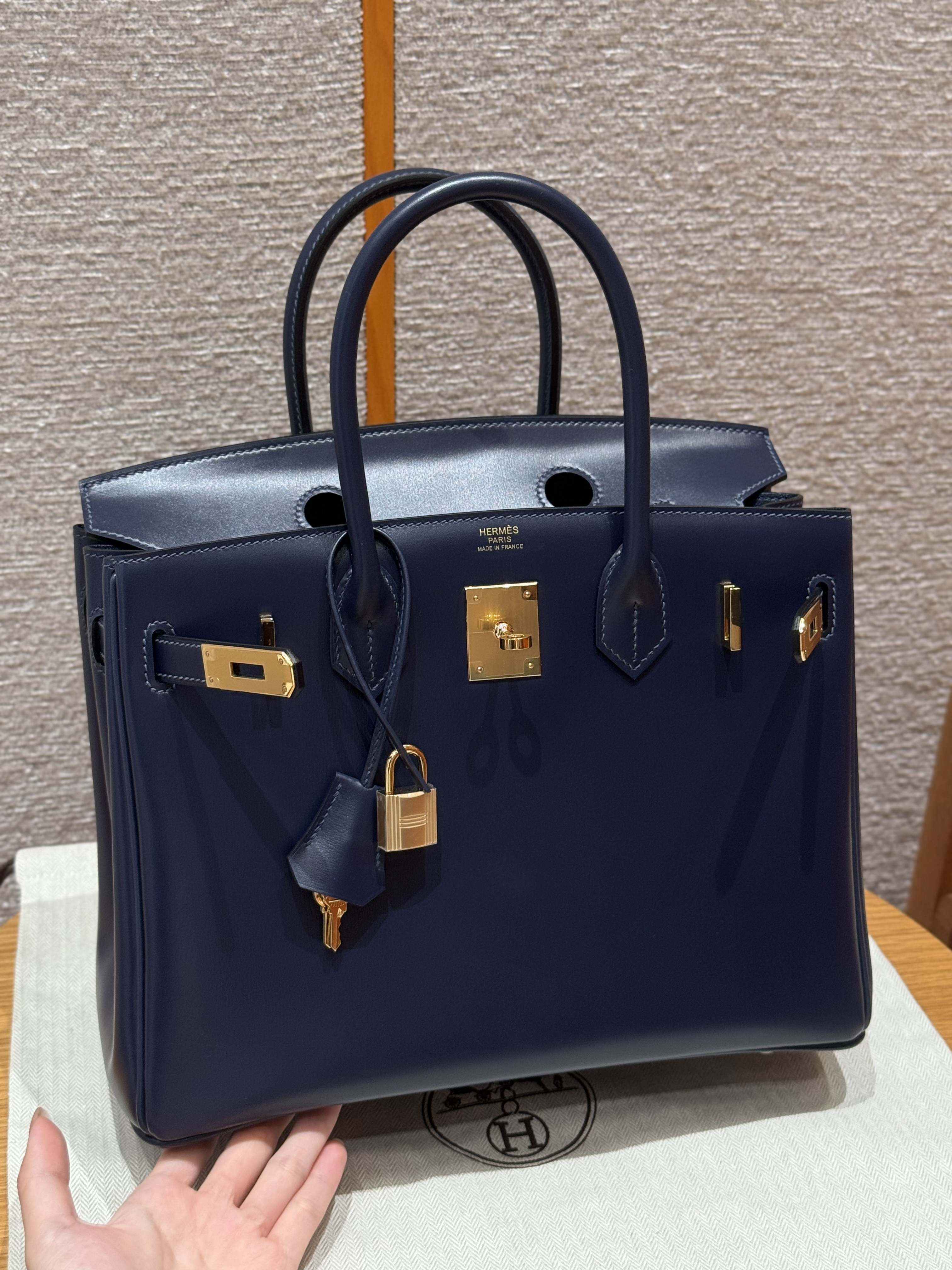 Hermes Blue Saphir Box Birkin 30 Bag
