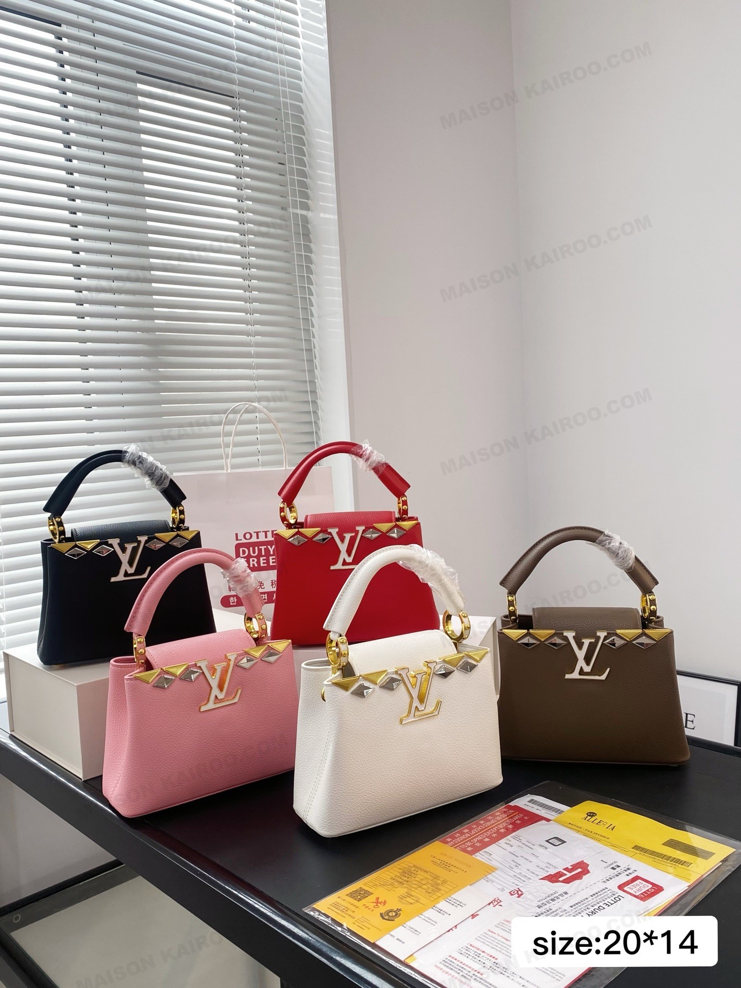 Louis Vuitton LV Capucines BB/Mini Studded Geometric Metallic Ornament Frame Leather Top Handle Bag - KAIROO