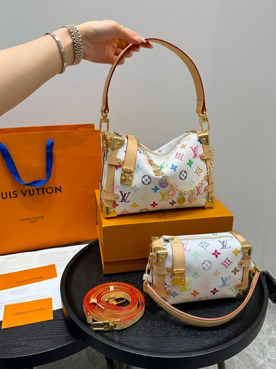 Louis Vuitton LV x TM Side Trunk MM White Multicolore Natural Trim Color Charm Chain S-Lock Soft Crossbody Bag - KAIROO