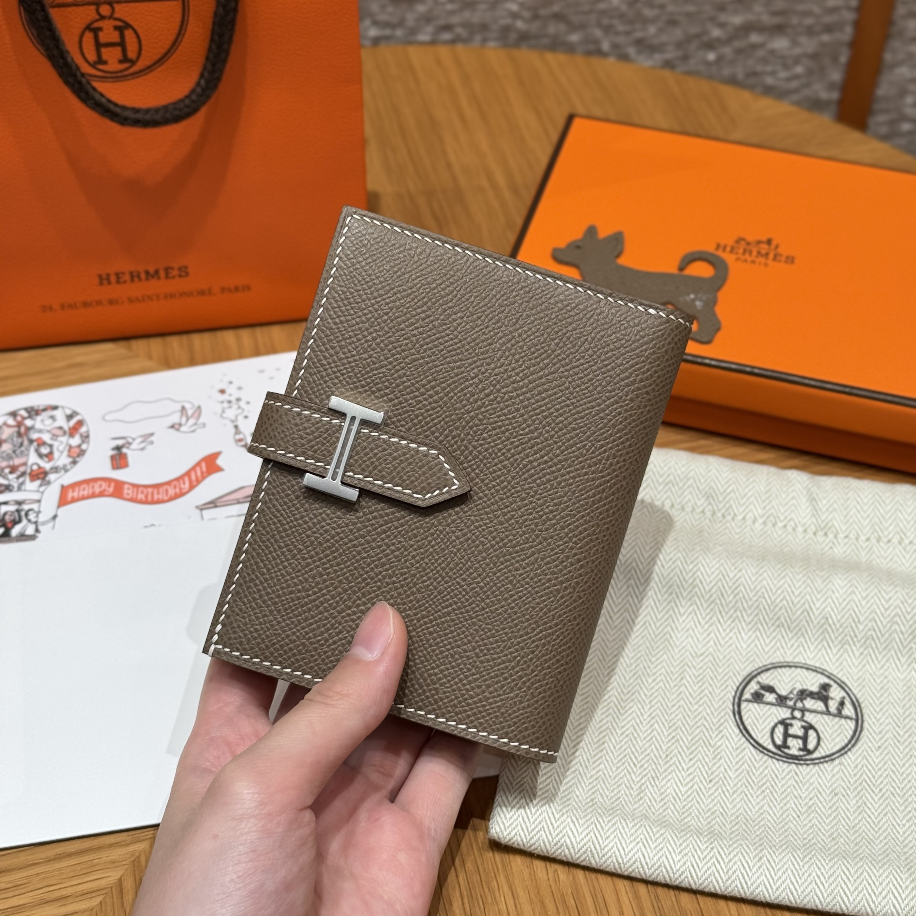 Hermes Etoupe Epsom Bearn Compact wallet