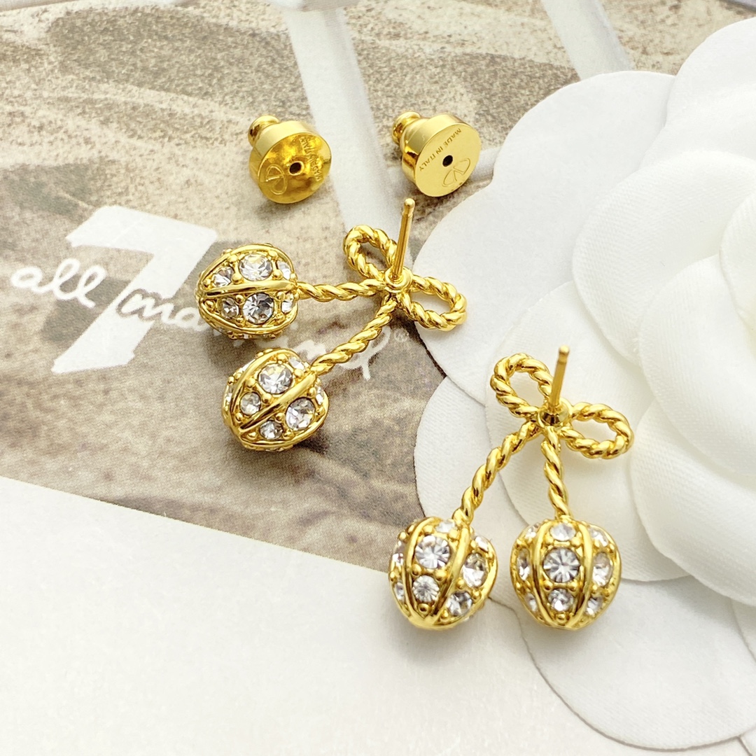 Valentino Crystal Cherry Stud Earrings