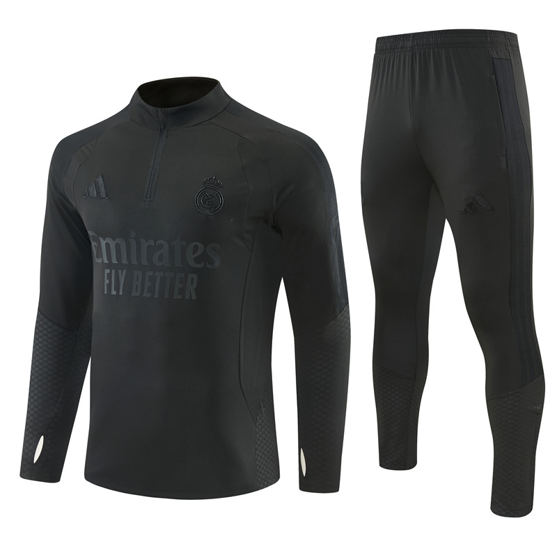 Adult / Kids 2627 Real Madrid Half Zipper Training Suit (All Black)
