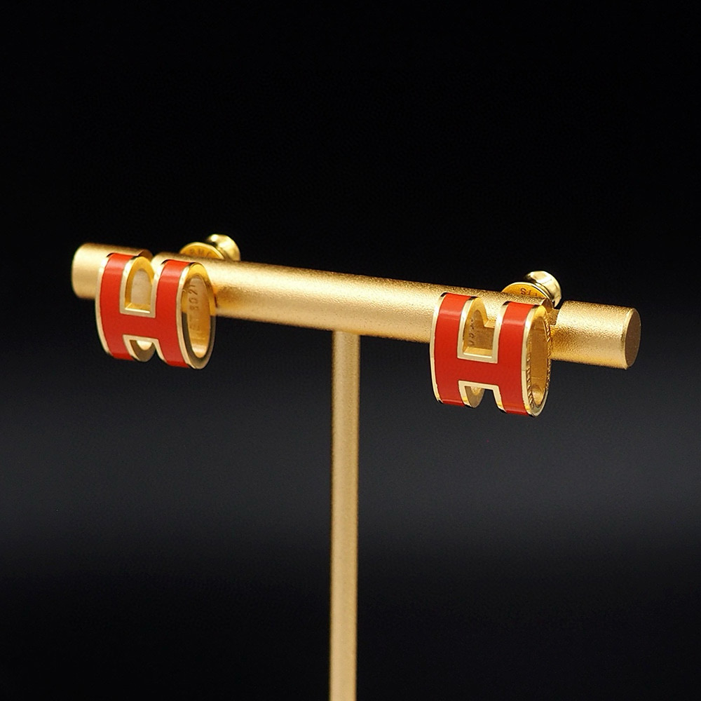Hermes Orange H Earrings