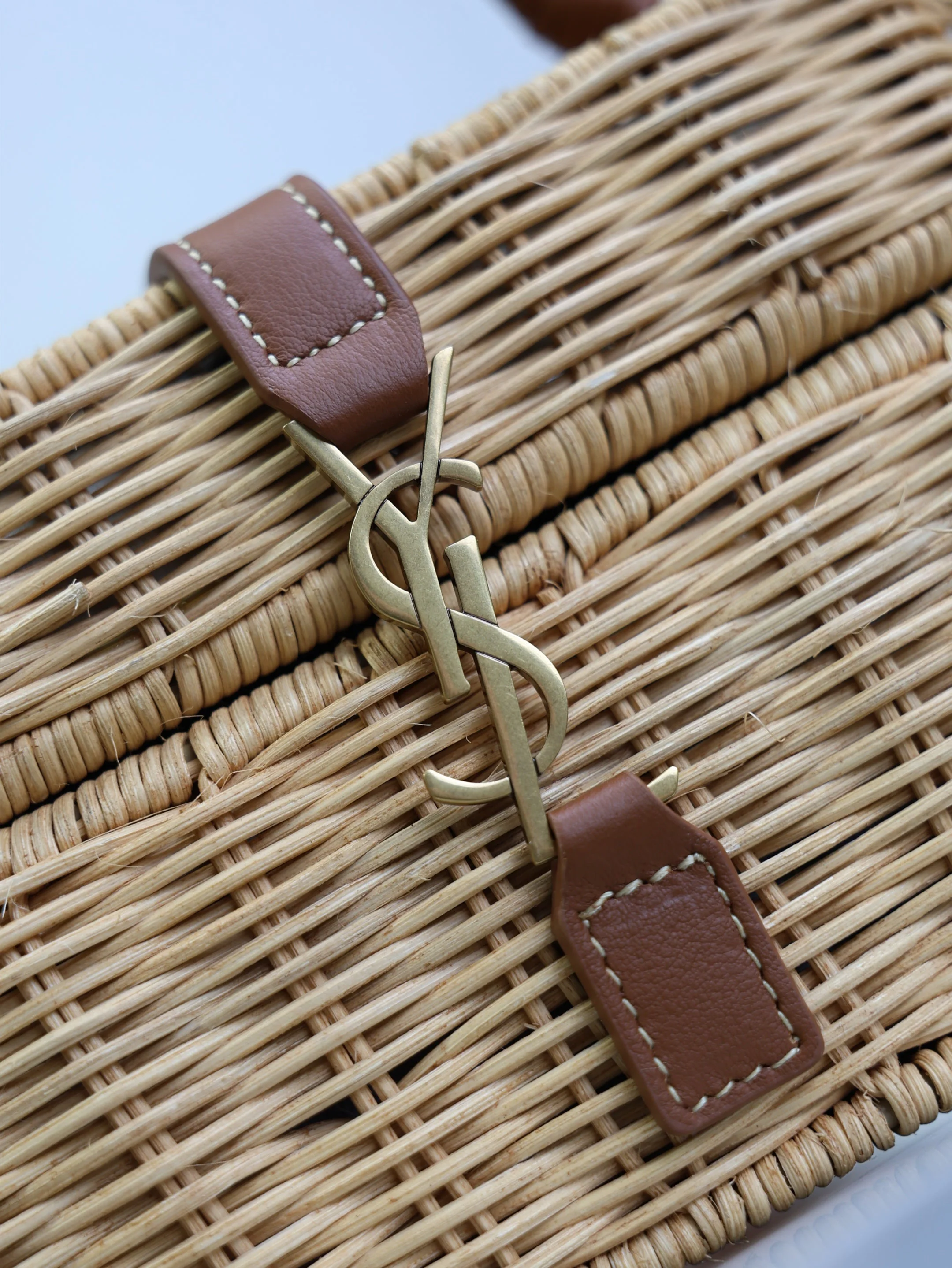 Saint Laurent YSL  Gaby Vanity Bag Beige Brown Raffia Leather