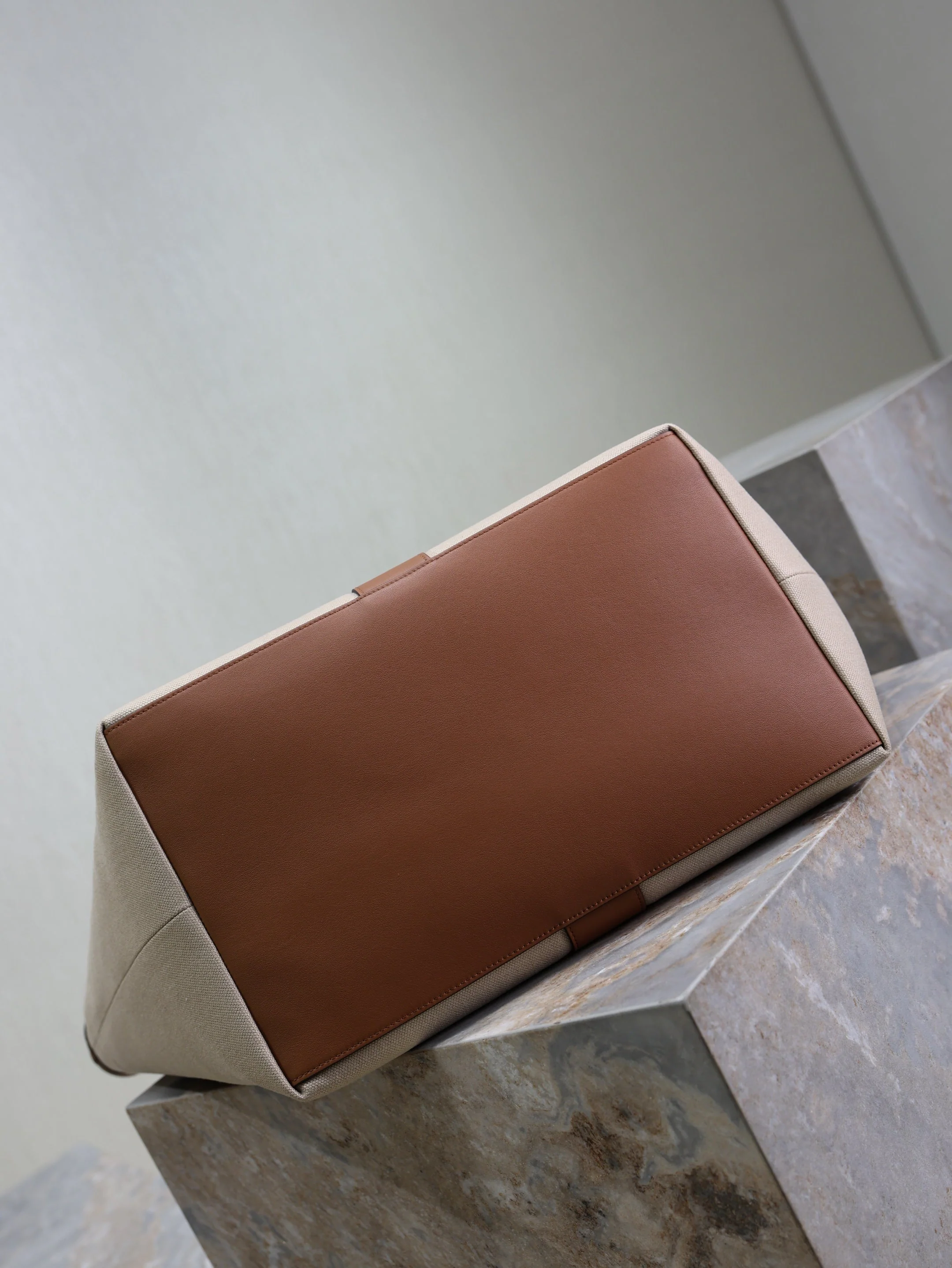 Saint Laurent YSL  Tote Bag Beige Brown Canvas Leather