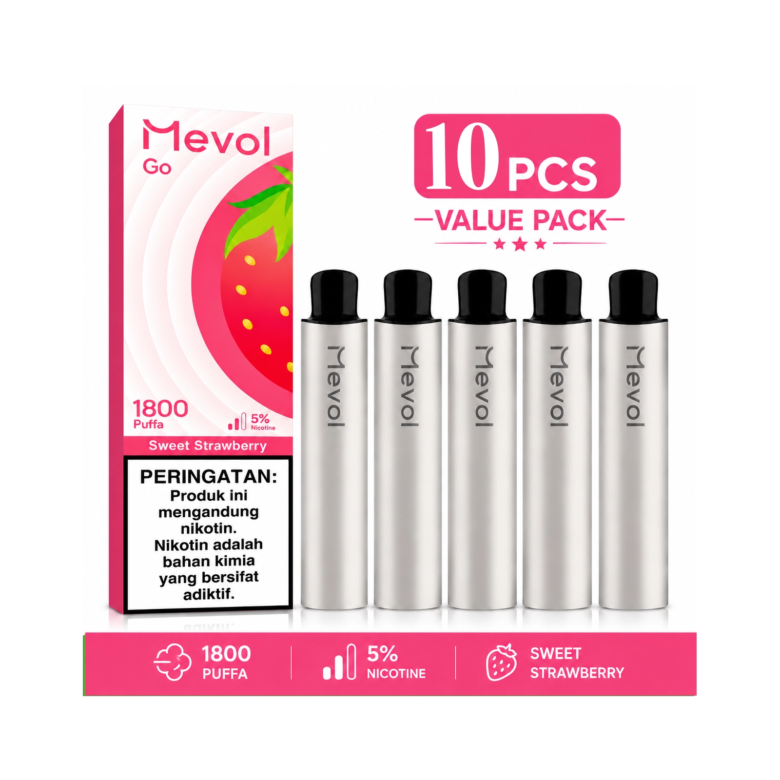 10Pcs Mevol Go 1800 Puffs 5% 5.2ml