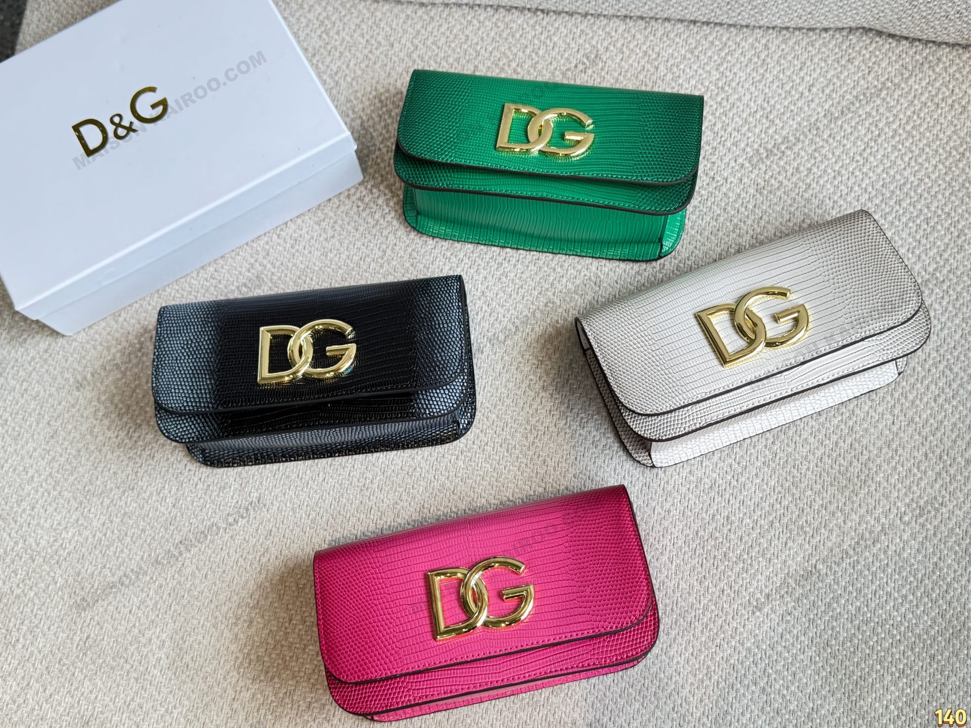 Dolce & Gabbana Lizard Embossed Leather DG Logo Horizontal Flap Shoulder Bag - KAIROO