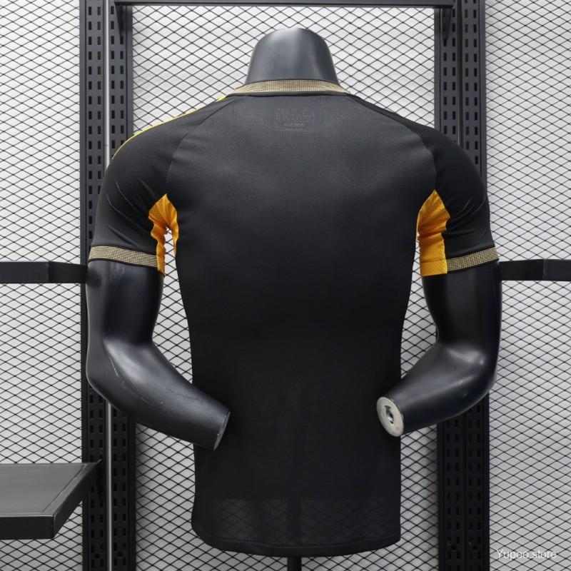 25/26 Real Madrid Black with Gold Accents and Emirates Sponsor Player Version Jersey