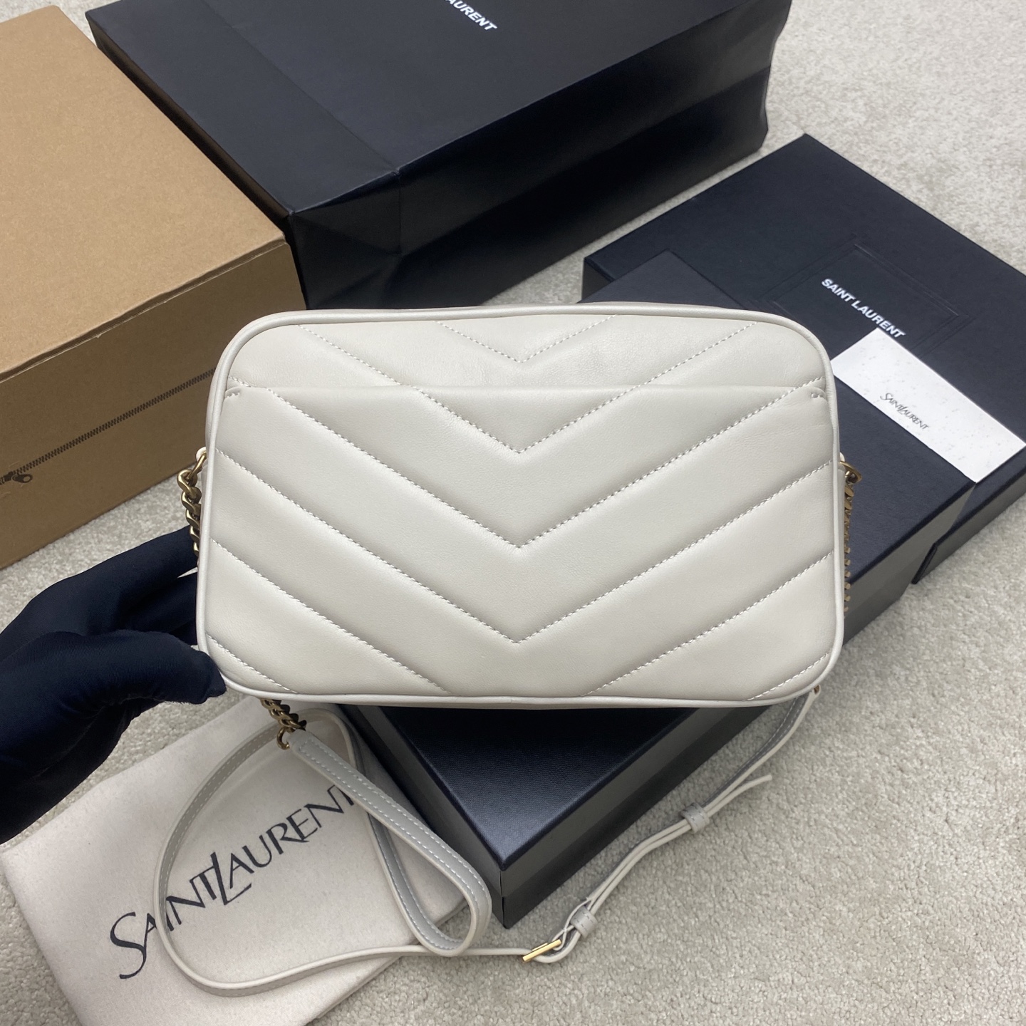 YSL Saint Laurent Lou Lou Large Camera Bag in Nappa-White
