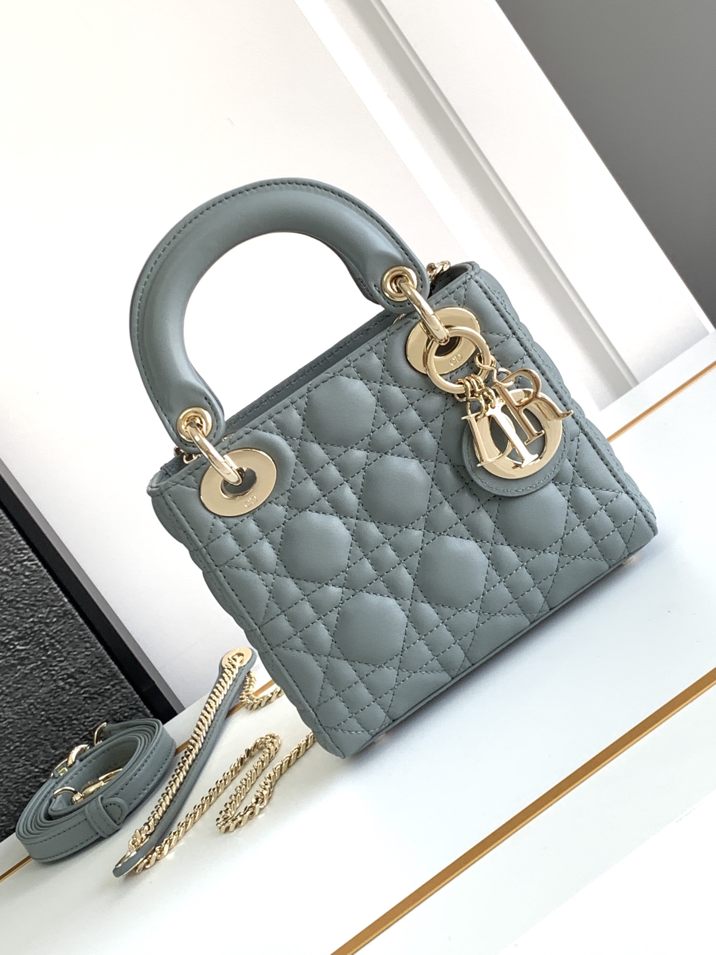 Mini Lady Dior Bag in Stone Grey Cannage Lambskin