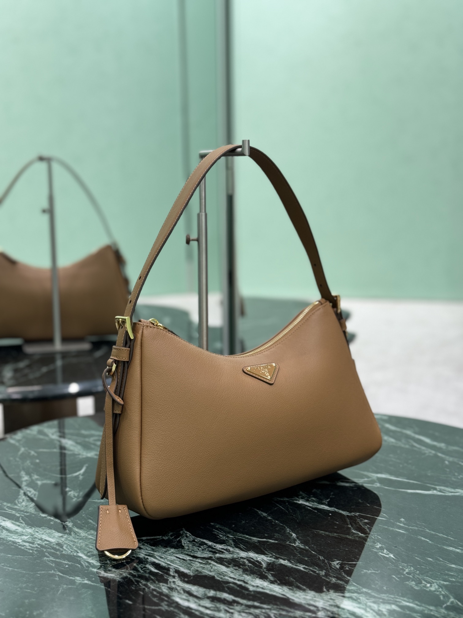 Prada Aimée medium leather shoulder bag-Carmel 1BC229