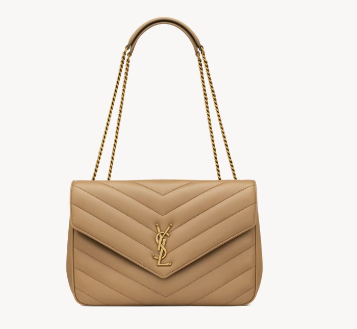 Saint Laurent Tan Lambskin Loulou Large Shoulder Bag