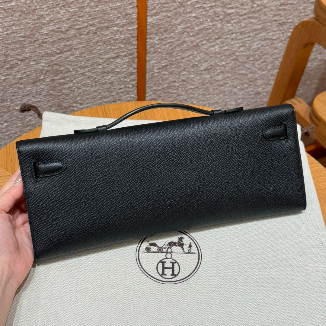 Hermes Black Epsom Kelly Cut clutch Gold Hardware