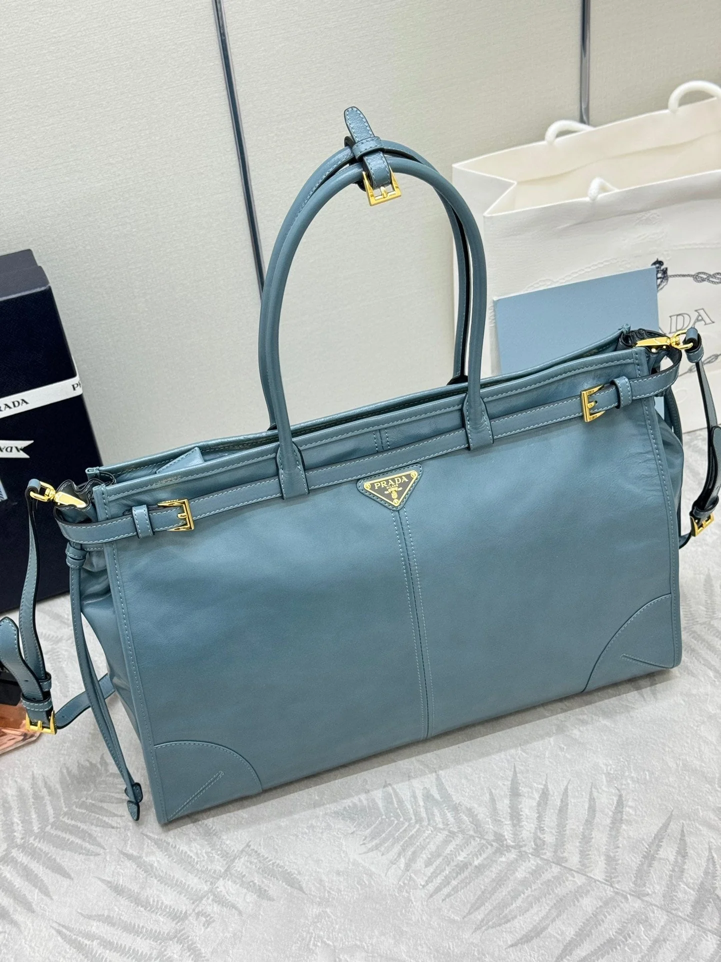 Prada Bonnie Extra-Large 42cm Blue Gray Calfskin