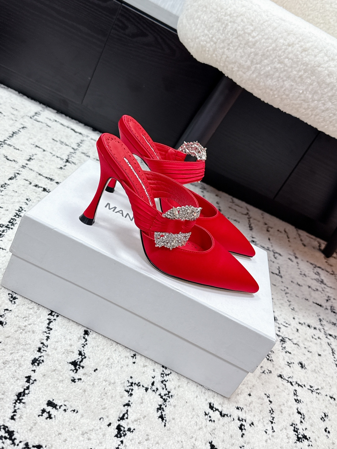 Manolo Blahnik Satin Crystal Pumps