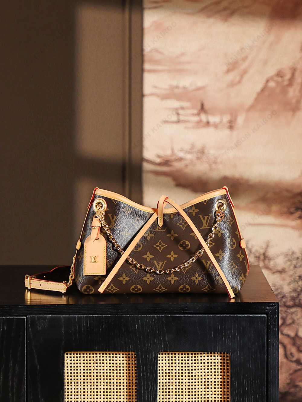 【15A】Louis Vuitton LV Carryall BB&PM Monogram Brown Canvas Leather Strap Hobo Shoulder Bag With Microchip - KAIROO