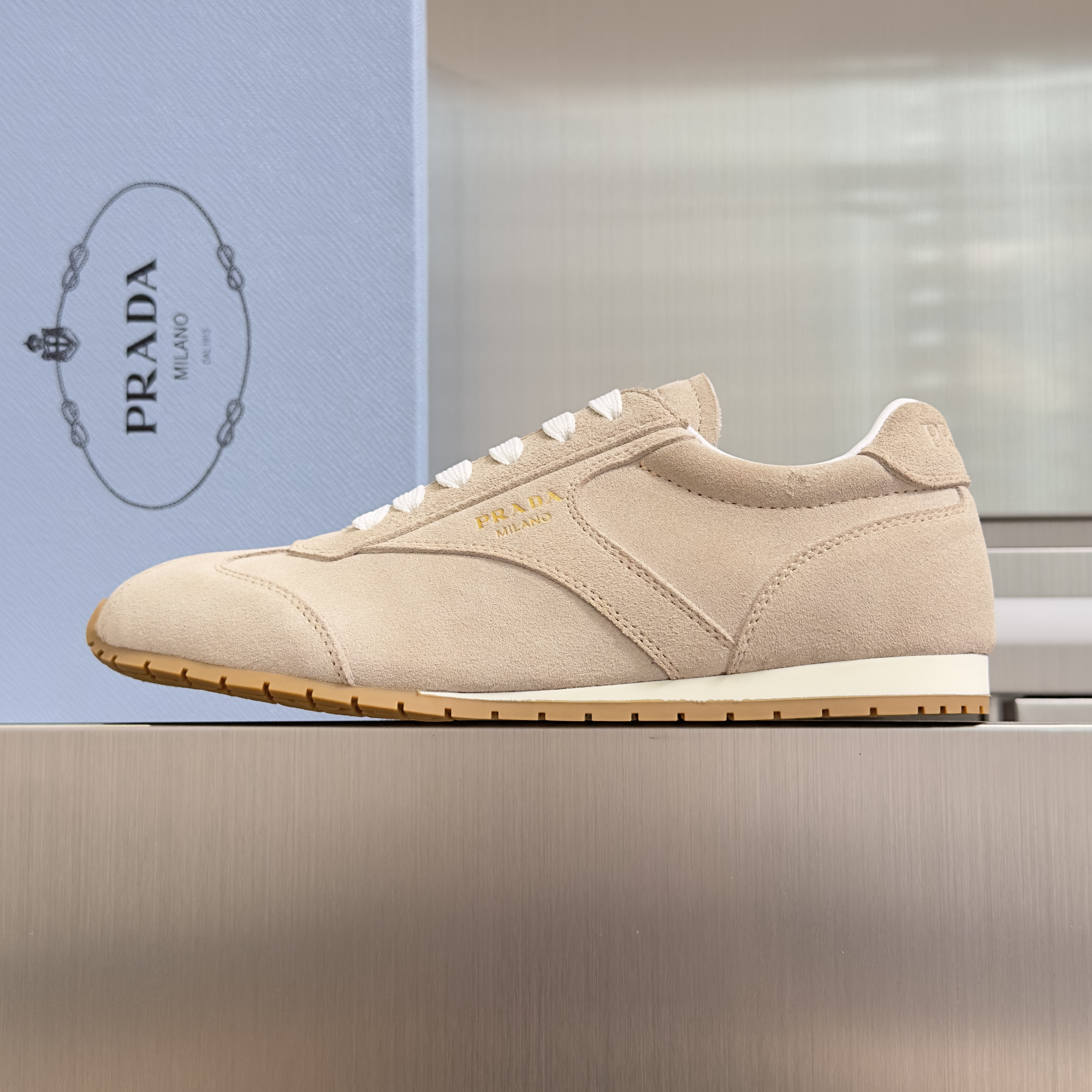 Prada Nappa and Suede Sneaker