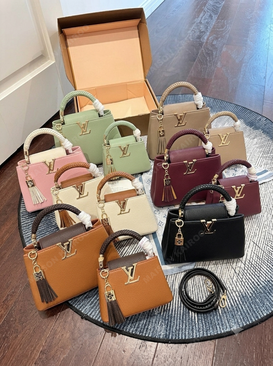 Louis Vuitton LV Capucines Crafty BB/Mini Bicolor/Solid Leather Tassel Charm Zigzag Logo Braided Top Handle Bag - KAIROO