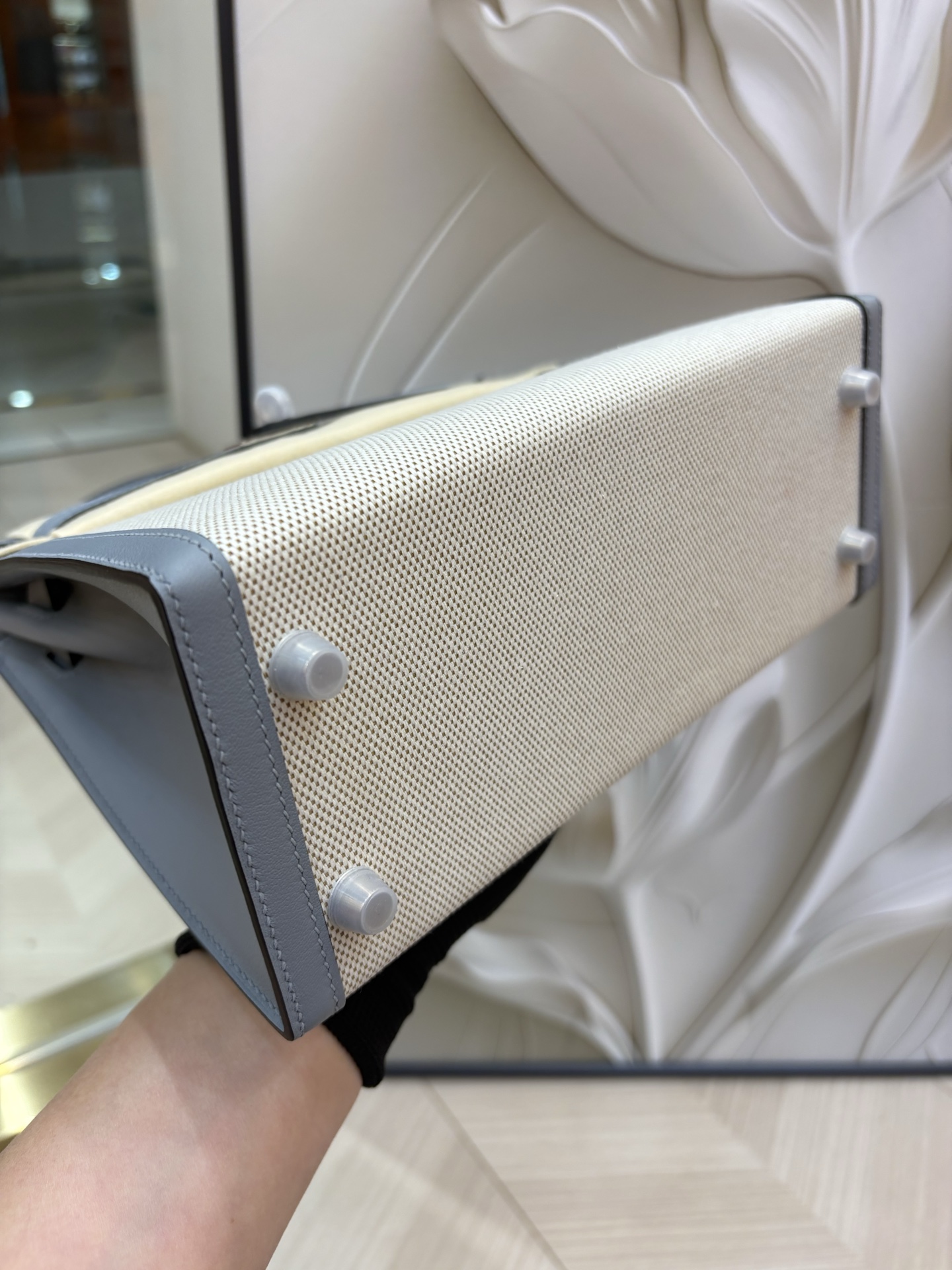 Hermes Kelly 25 canvas with puppet grey bag