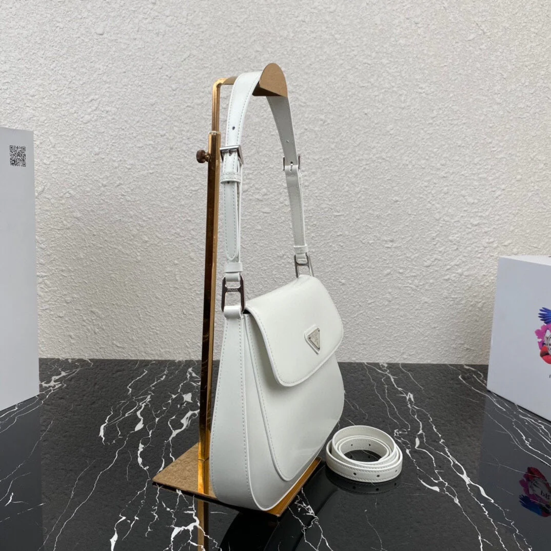 Prada CLEO 24 WHITE BRUSHED LEATHER SHOULDER BAG