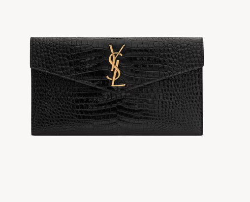 Saint Laurent Black Uptown Small Clutch in Crocodile Embossed leather