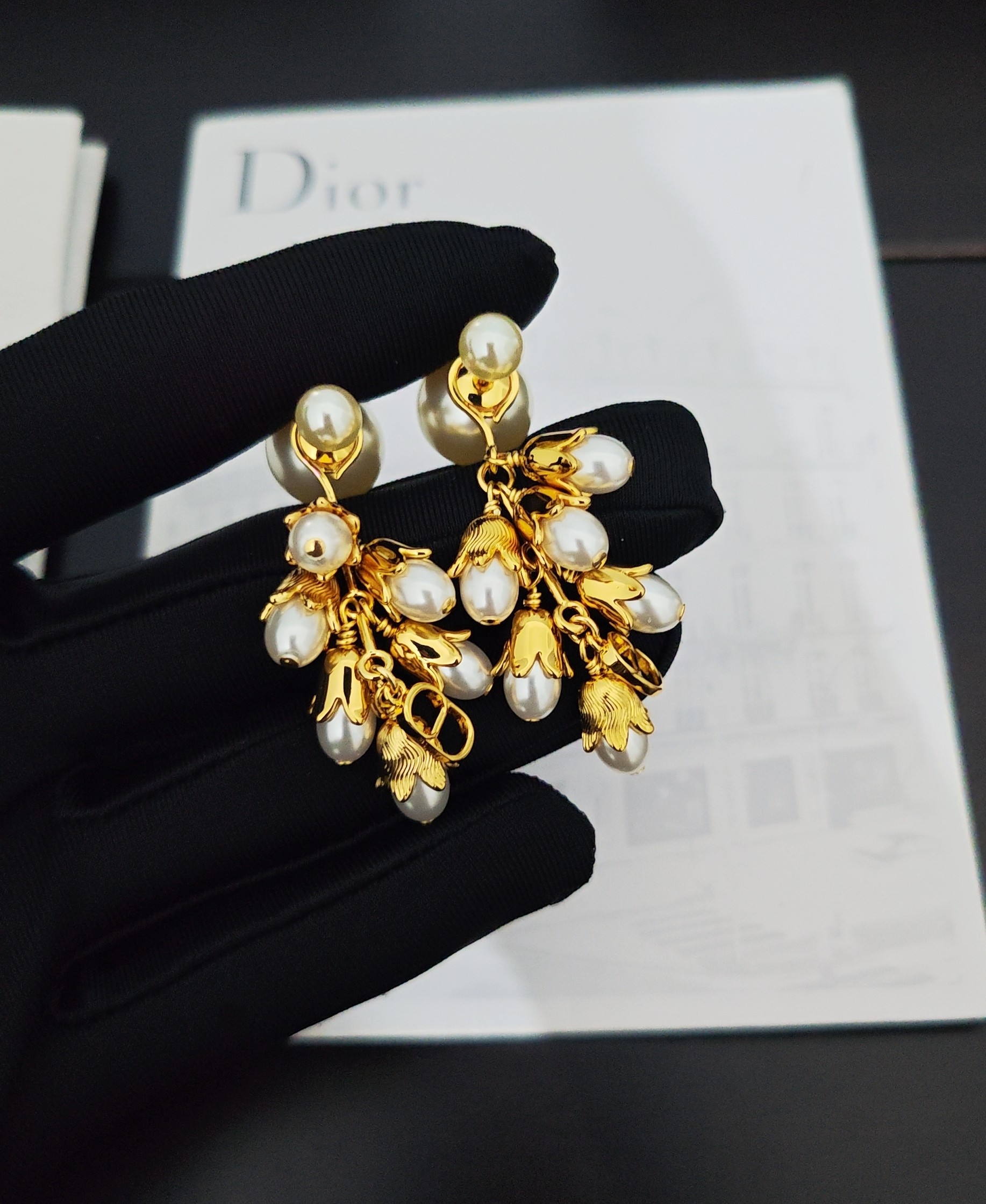 Dior Gold Mixed Pearl Tassel Drop Earrings
