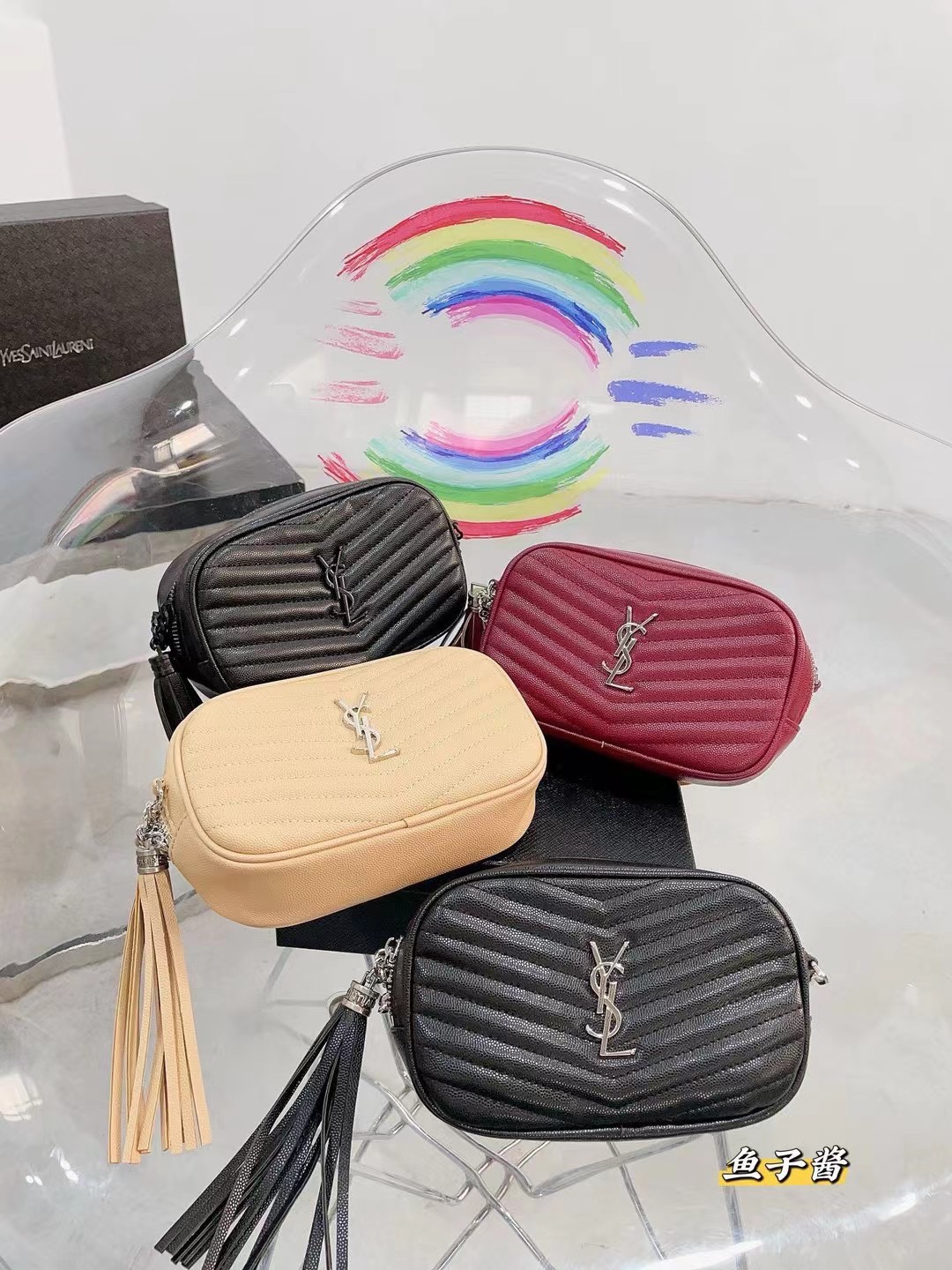 Saint Laurent Lou Mini Matelassé Chevron Quilted Caviar Leather YSL Logo Tassel Camera Crossbody Bag - KAIROO