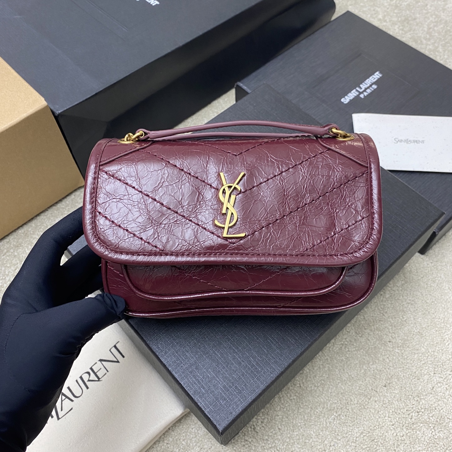 Saint Laurent Rouge Cabernet Vintage Leather Mini Niki Bag