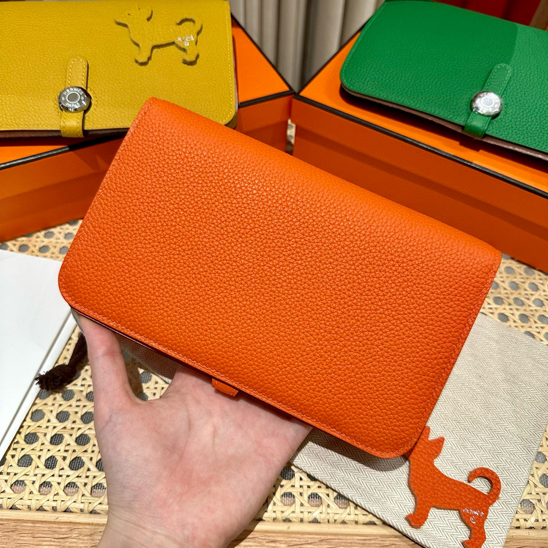 Hermes Orange Togo Dogon Purse Wallet