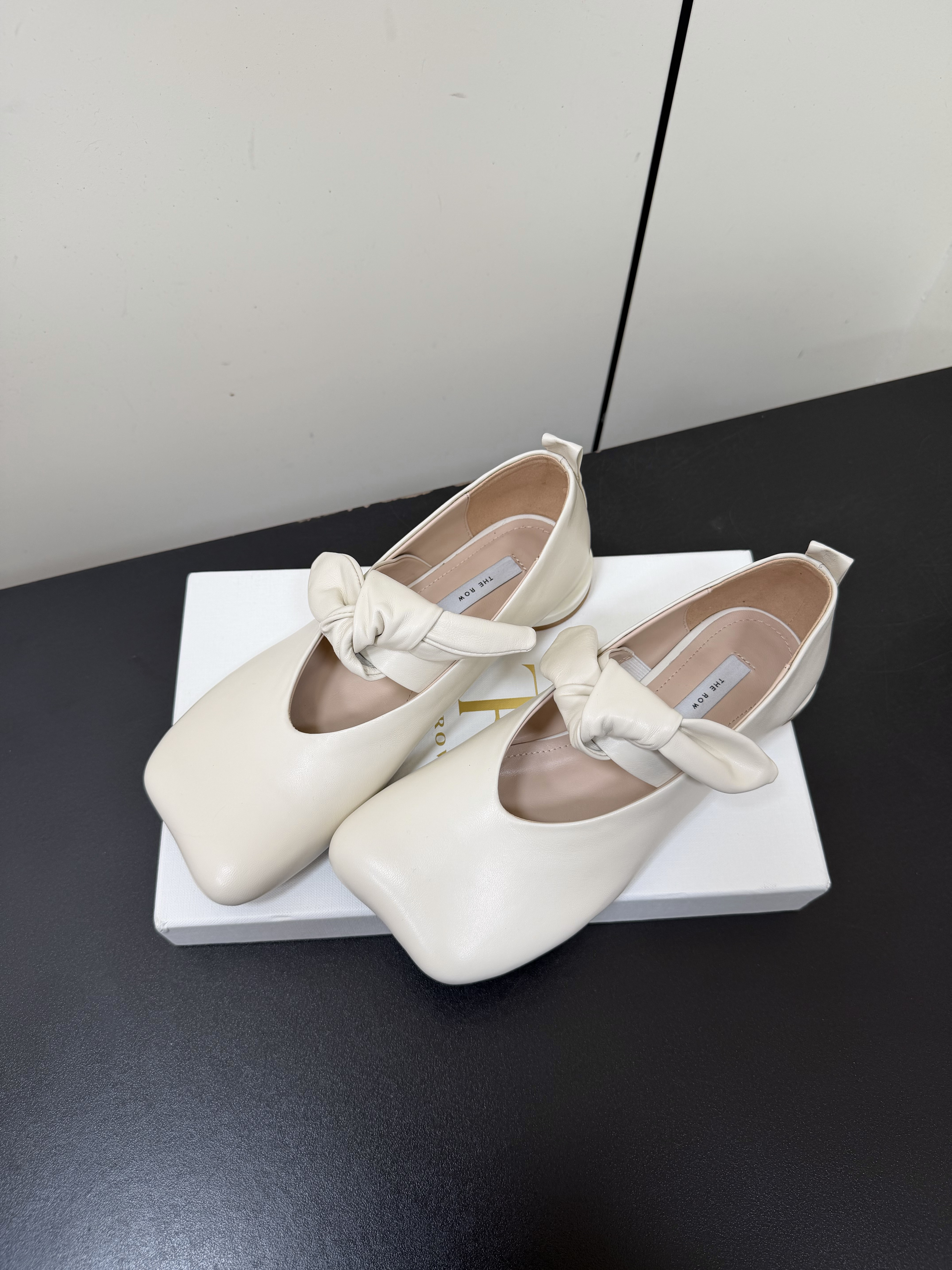 The Row Bow Mary Jane Lambskin Ballet Flats