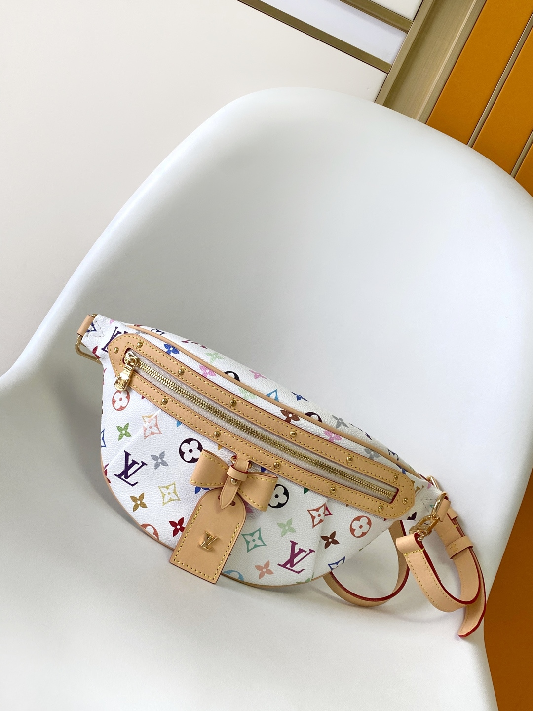M13660 LV x TM High Rise bumbag in White Multicolored Canvas